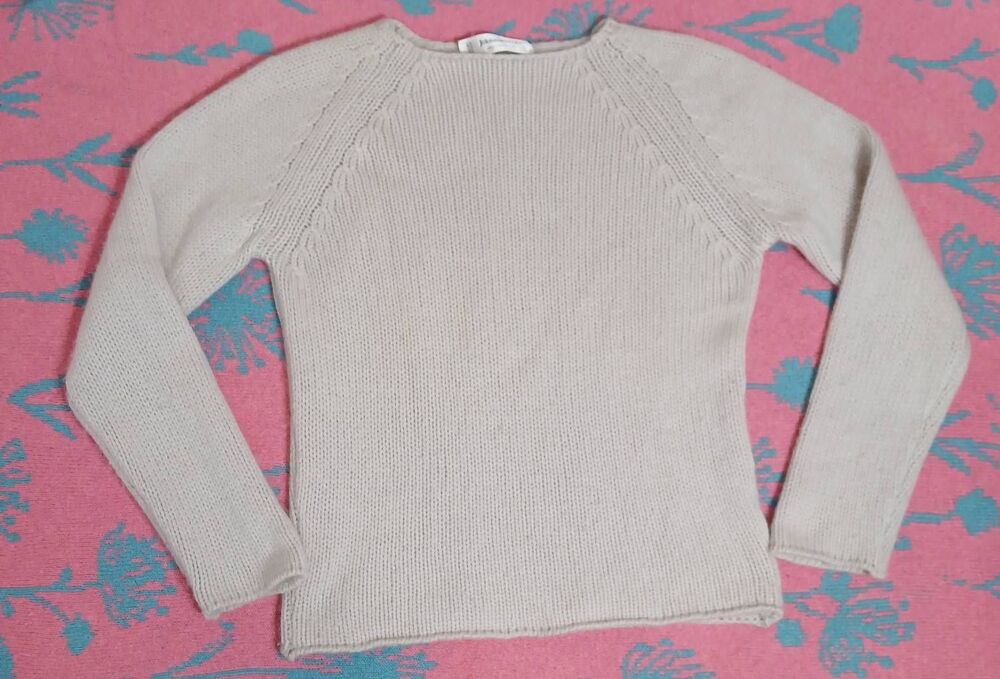 Johnston of elgin womens small 100% cashmere sweater cream made in Scotland
